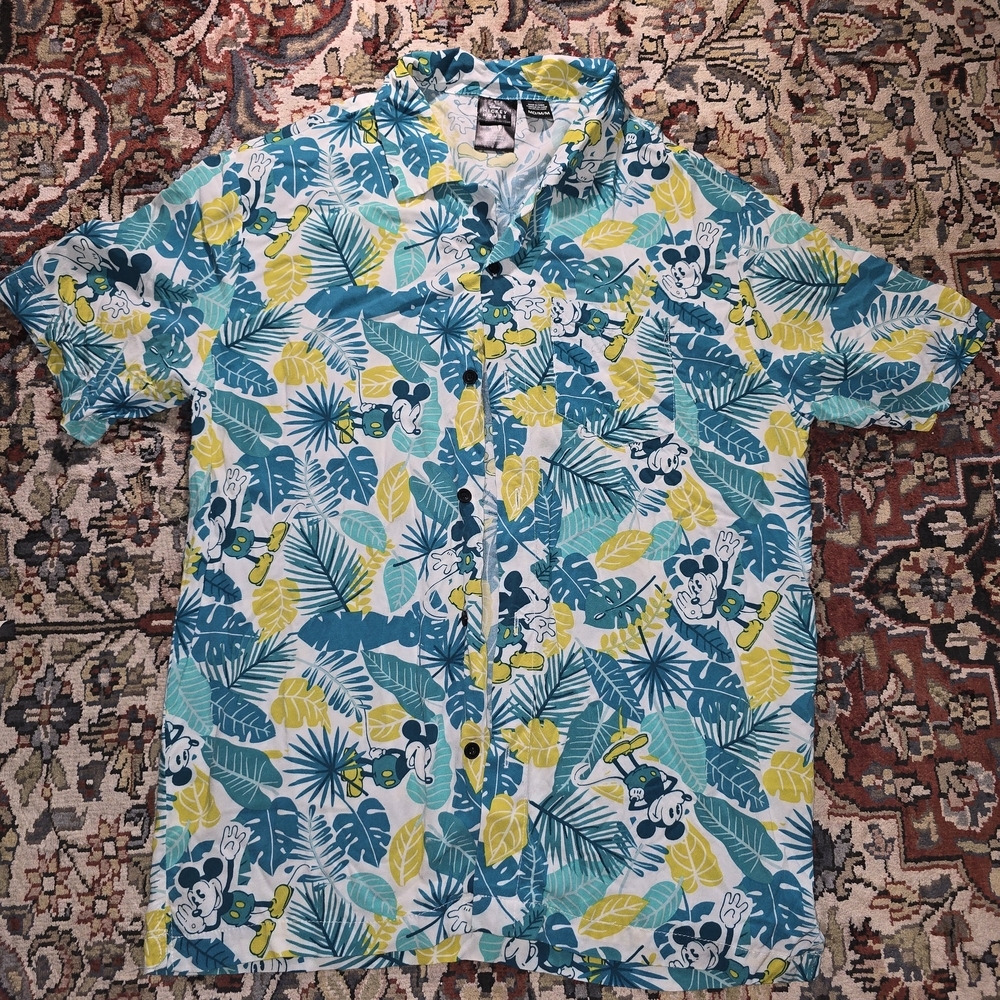 Disney Mickey Mouse Tropical Print Shirt - Blue, Yellow, Green